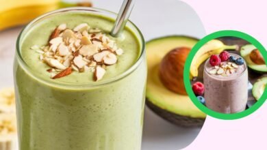 Smoothie de amêndoa, banana e abacate mágico para uma pele bonita
