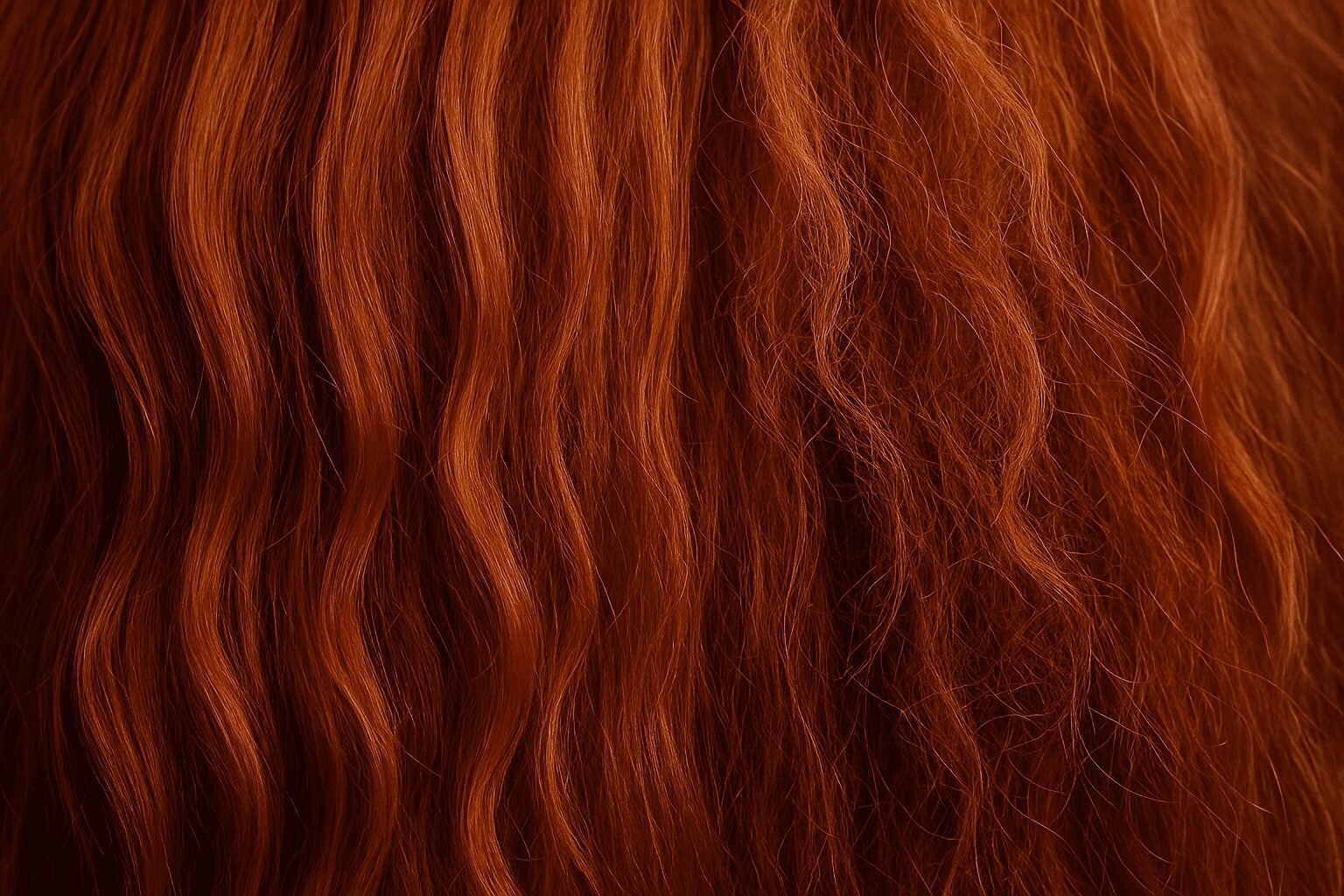  cabelo ruivo danificado pelo calor com mudanças visíveis na textura