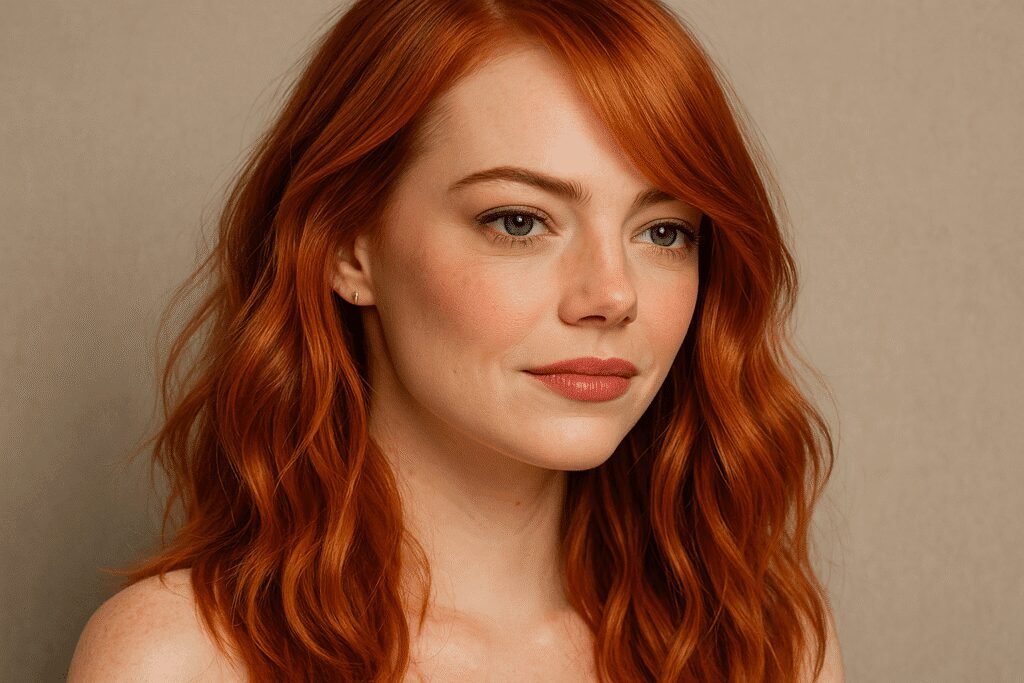 cabelo vermelho 2025 Emma Stone e Seu Copper Sunset Iconico