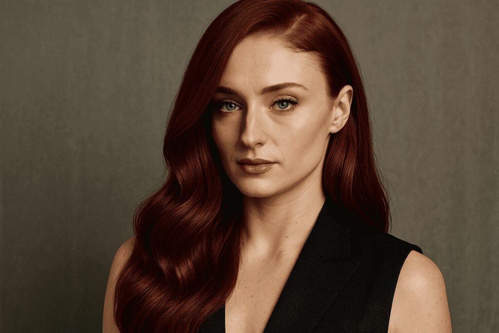 cabelo vermelho Sophie Turner e o Cherry Wine Sofisticado